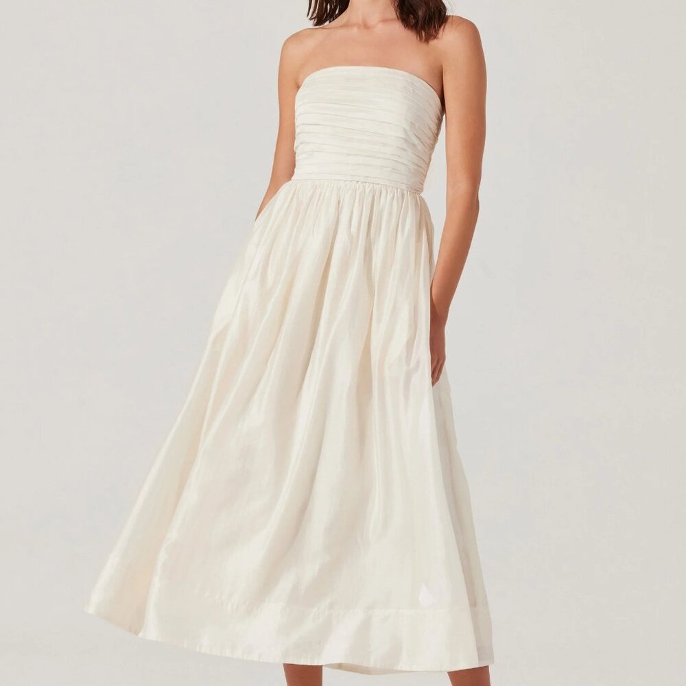 Aneesha Strapless Pleated Midi Dress